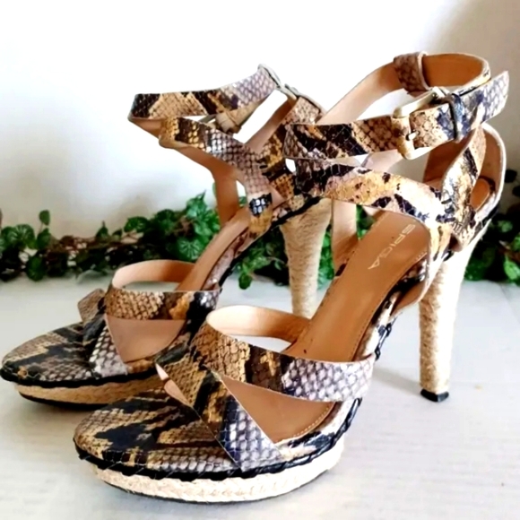 Via Spiga Crisscross Ankle Strap Leather Snake Embossed Jute Platform Sandal - Picture 11 of 16